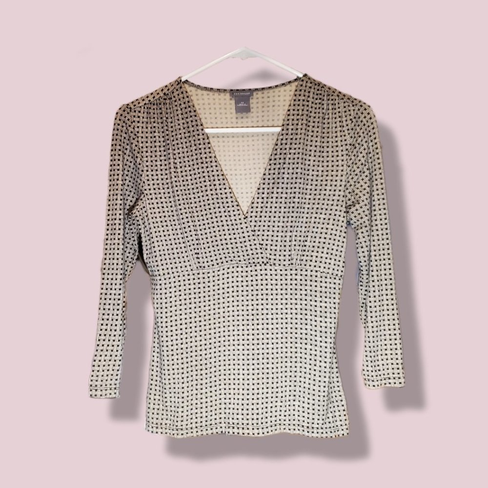 Ann Taylor black and cream surplice peplum top size XS
